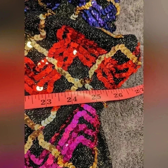 C'MON SPORTSWEAR by JERI MARQUE Vintage Sequin Top S Sparkle Stretch Sz. L/XL - Picture 6 of 6